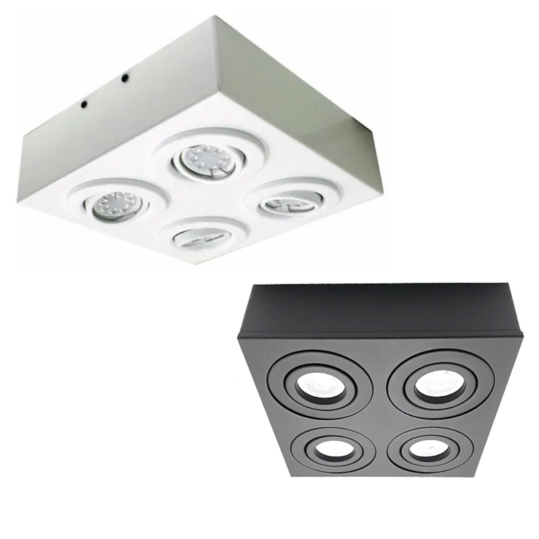 Plafón aplique de techo de 4 luces móviles cardanico apto Led Gu10 (blanco  o negro) – Puntohome
