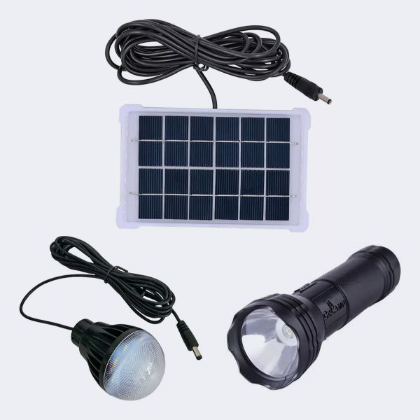 Kit de lampara y linterna led recargable con panel solar – Puntohome